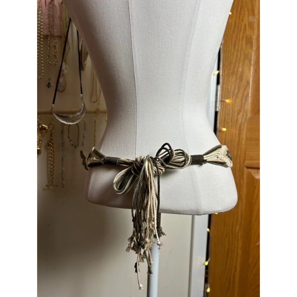VTG Macrame Belt Boho Woven Festival‎ Boho Hippie Costal Retro 70s Tie Back